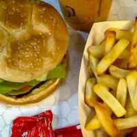 Hamburger Meal · Sesame bun with mayo,mustard,ketchup with lettuce,onion,tomato ,pickle and  meat patty . Ser...