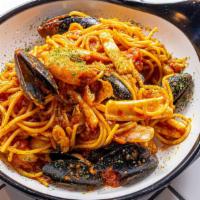 Spicy Tomato Seafood Pasta · seafood pasta with spicy tomato sauce