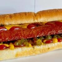 Hot Dog · With ketchup, mustard and a side of relish