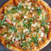 Majestic Maharaja Pizza · Chicken tikka and sheesh kebob, red onions, red peppers, and paneer baked on a hand-tossed 1...