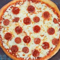 Pat On Your Pepperoni Pizza · Pepperoni and mozzarella cheese  baked on a hand-tossed 12