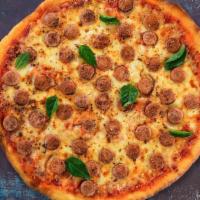 Red Chile Mile Beef Sausage Pizza · Ground Sirloin marinated in NM Red Chile baked on a hand-tossed 12