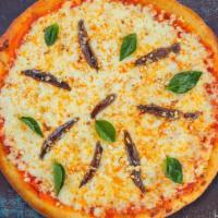 Fish Festive Pizza · Fresh fish and mozzarella cheese  baked on a hand-tossed 12