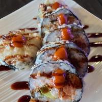 Firefighter Roll · Deep fried roll with spicy tuna, crab, avocado, cream cheese with spicy mayo, unagi sauce