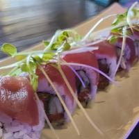 Tuna Lover Roll · Spicy tuna roll with tuna on top and kaiware