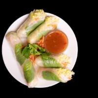 Fried Spring Roll (3) · Vegan. Glass noodles, cabbage, onion, carrot, celery. Served with a sweet chili sauce.