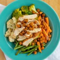Bollywood Bowl · Grilled chicken breast, steamed broccoli, roasted cauliflower, garlic green beans, spinach, ...