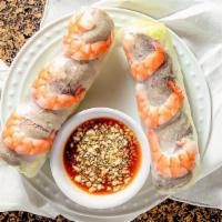 Goi Cuon | Spring Rolls · Rice paper roll wrapped with steamed shrimp and pork, shredded lettuce, vermicelli, and cucu...