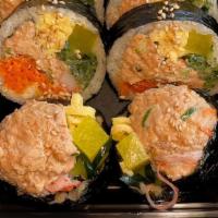 Mamas Tuna Kimbap (마마스 참치김밥)  · traditional seaweed wrapped Korean rice roll, containing mayo tuna, fried tofu, cucumbers, c...