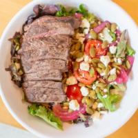 Steak Salad · Mixed Greens, Sous Vide & Seared Steak, Pickled Red Onion, Grape Tomato, Feta Cheese, Roaste...