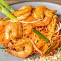 Pad Thai  · Gluten free. Rice noodles stir fried with egg, chives, and bean sprouts, with traditional ta...