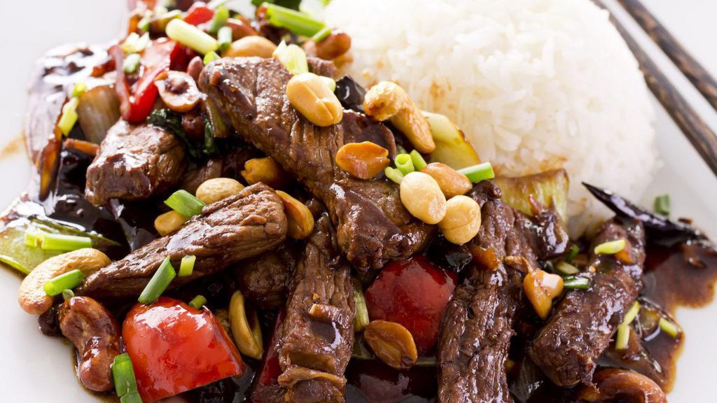 Kung Pao Beef Bowl · Delicious stir-fry chicken bowl is full of beef tossed in a combination of salty, sweet and spicy flavour, served over white rice.