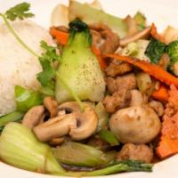 Stir-Fried Vegetables · Beef, chicken, or pork.