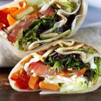 All Thai'D Up Wrap · Veggie wrap with spring lettuce, cabbage, carrots, red peppers, tomatoes, cucumber, cilantro...