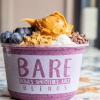 Harry'S Bowl · Blended Base:Blueberries, banana, strawberries, peanut butter;Toppings: Gluten free blueberr...