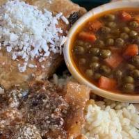 Spanakopita · Spinach and feta pie. Served with rice, yia yia’s veggies, and pita.