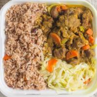 Curry Goat · Curry marinated meat stewed with vegetables.