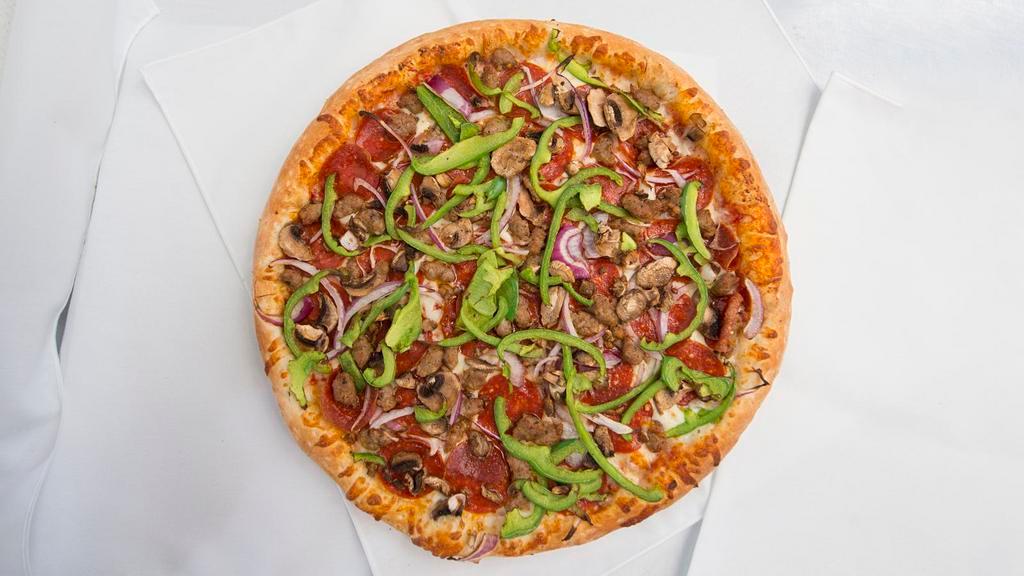 14'' Large Good Deal Pizza · Pepperoni, italian sausage, red onions, green peppers, fresh mushrooms and extra mozzarella cheese.