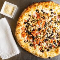 14'' Large Mediterranean Chicken Pizza · For something lighter, give this combination a try. Extra virgin olive oil and garlic topped...
