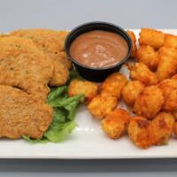 Chicken Strips · Tender white meat chicken, lightly seasoned & breaded. With bbq ranch dipping sauce. Choice ...