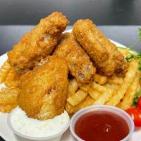 Chicken Wing With Fries (Combo) · 5 chicken wing with large fries and a 3 dipping sauce.