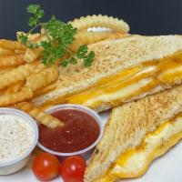 Grilled Cheese Sandwich With Fries (Combo) · Toasted bread, grilled Swiss and cheddar cheese with a side of fries.