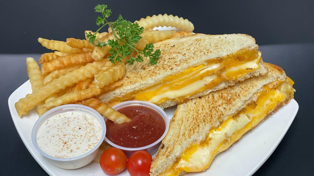 Grilled Cheese Sandwich With Fries (Combo) · Toasted bread, grilled Swiss and cheddar cheese with a side of fries.