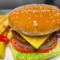 Vegan Burger With Fries (Combo)
 · Vegan burger with lettuce, tomato, pickles, onions , cheese, our special sauce, mayonnaise a...