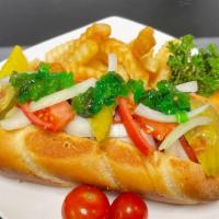 Chicago Hot Dog With Fries (Combo)
 · 1/4 Beef hotdog with fresh onions, tomatoes ,pickles and sweet Green relish and mustard with...