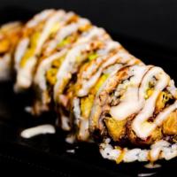 Sweet Potato Roll · Lightly battered sweet potato, avocado, topped with crunch, eel sauce