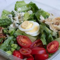 Classic Cobb Salad · (wheat-free) Romaine, tomatoes, grilled chicken breast, hard-boiled egg, bacon, blue cheese,...