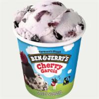 Cherry Garcia® Ben & Jerry'S Ice Cream Pint · Milk Chocolate & Coconut Ice Creams with Fudge Flakes, Shortbread Cookies & Caramel Swirls