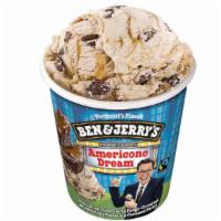 Americone Dream® Ben & Jerry'S Ice Cream Pint · Vanilla Ice Cream with Fudge-Covered Waffle Cone Pieces & a Caramel Swirl