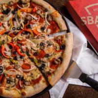 Ny Supreme · Pepperoni, Sausage, Mushroom, Yellow onion, Green/Red peppers, and olives
