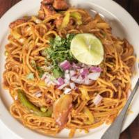 Chowmein · Stir-tired noodles with vegetables(8.99)/chicken(9.99), cooked with masala sauce and sprinkl...