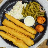 4 Piece Batter Dipped Fish Meal · Four of our famous batter dipped fish fillets, golden on the outside tender on the inside. S...