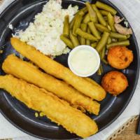 3 Piece Batter Dipped Fish Meal · Three of our famous batter dipped fish fillets, golden on the outside tender on the inside. ...
