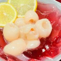 Hibiscus Raindrop Jelly With Lychee Fruit / 桂花洛神冰粉 · Fresh lemon juice, lychee fruit & house made simple syrup