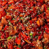 (Bone-In) Chongqing Chicken With Chili Pepper / 重庆有骨辣子 · One of the most popular dishes from Sichuan. Bone-in chicken in bite size, dried chili peppe...