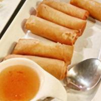 Egg Rolls · Mixed vegetables, glass noodle wrapped with spring roll wrap, deep fried served with sweet a...