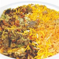 Machaca Plate · Beef mixed with green bell peppers, onion, and tomatoes, eggs and cheese, rice and beans. 1 ...