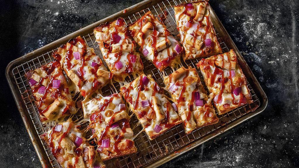 Bbq Chicken (Large) · Bbq sauce, premium mozzarella, grilled chicken, bacon and red onions. 110-450 cal.