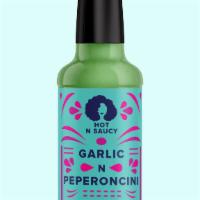 Garlic N Peperoncini Hot Sauce · Mildly spicy and boldly flavored garlic and peperoncini hot sauce made with all natural ingr...