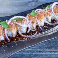 Spicy Albacore Roll · Spicy crab mix inside and topped with albacore, onions and spicy ponzu sauce.