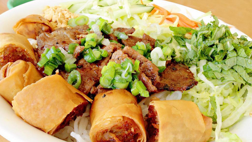 Bun Cha Gio, Thit Nuong · Vermicelli noodle with charbroiled pork and egg rolls.