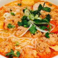 Bún Riêu · Vermicelli noodle with crab meat and egg soup.