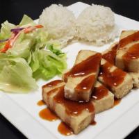 Tofu Teriyaki · Vegetarian. Served with steamed rice. salad