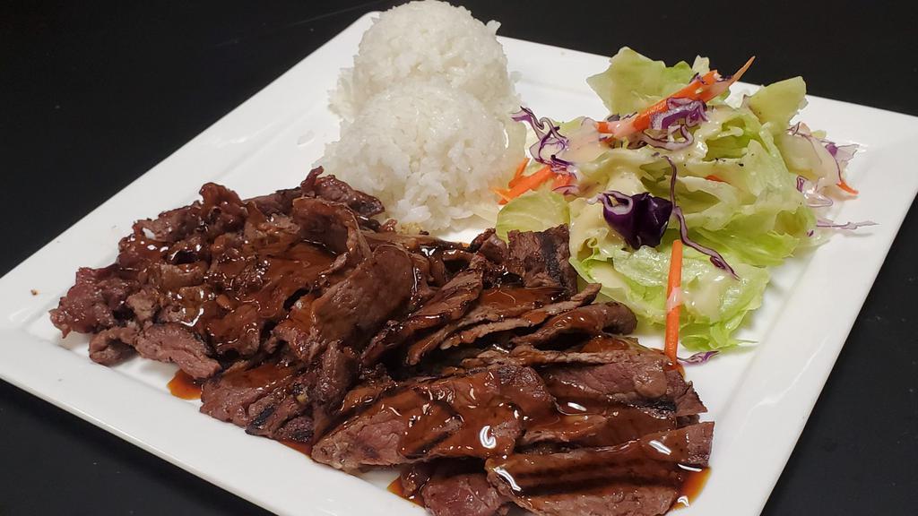 Beef. Teriyaki · Served with steamed rice and salad.
