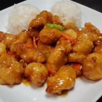 Mandarin Chicken · Served with steamed rice.