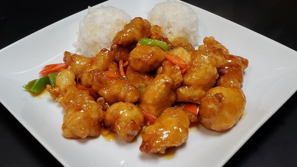 Mandarin Chicken · Served with steamed rice.